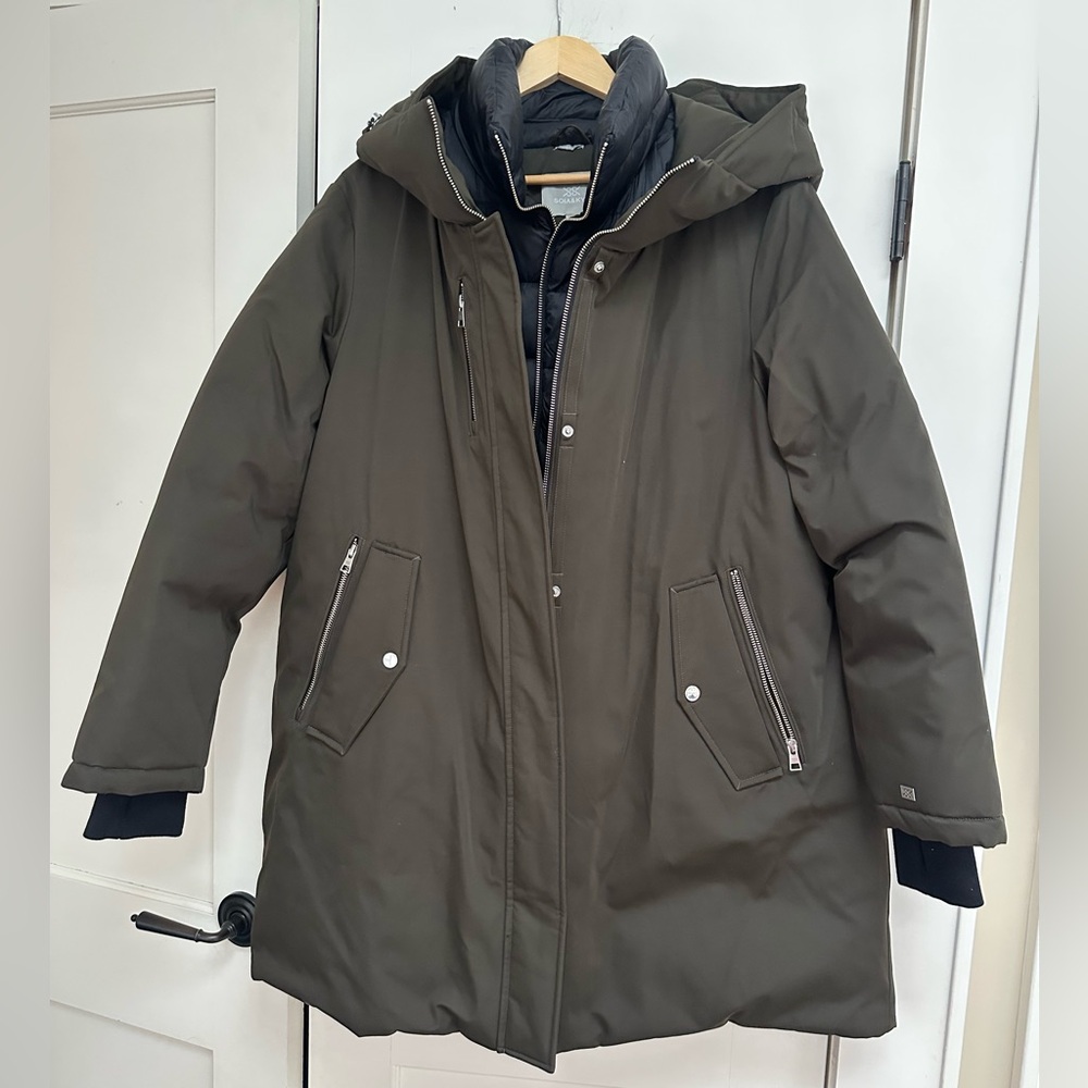 LIKE NEW SOIA & KYO BELINA ES 2XL DOWN PARKA WITH HOOD DOWN PUFFER ARMY COAT